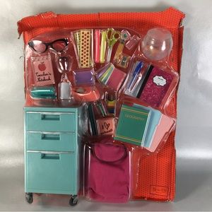 Our Generation Teachers Desk Stationary and Rolling Cart Unused Accessories